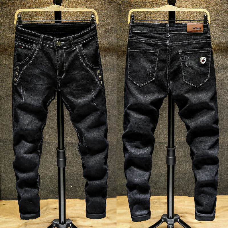 Spring and Autumn Trendy Men's 2019 New Stretch Jeans Men's Slim-fit Stretch Slim-fit Skinny Pants Korean Style Trendy Trousers