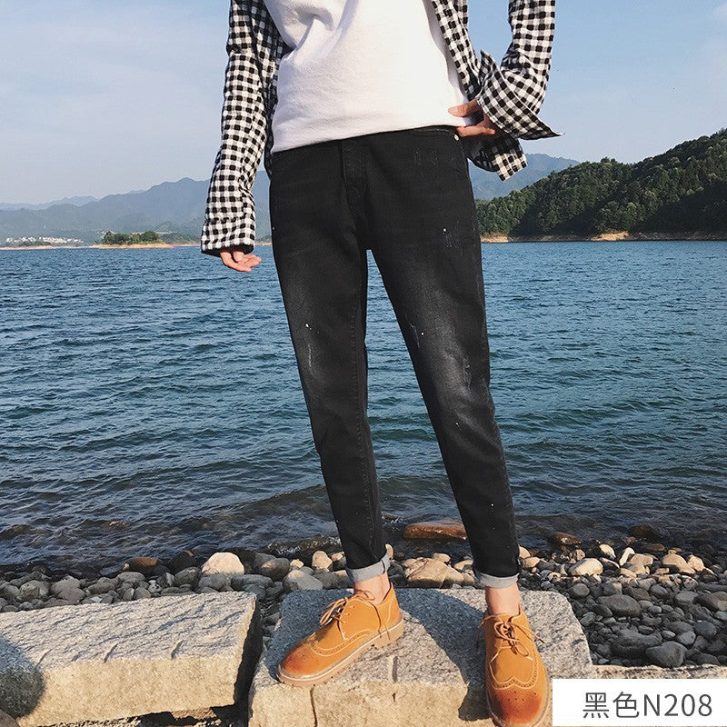Jeans Men's Stretch Slim-fit Trendy Brand Skinny Pants Men's Summer Casual Thin Korean Style Trendy Ankle-length Pants