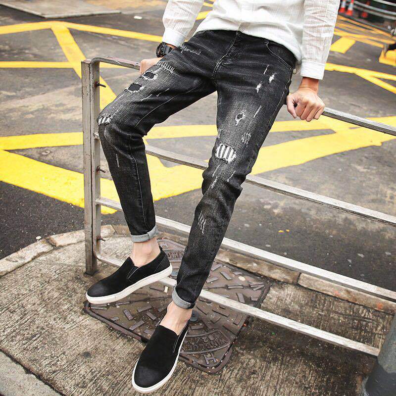 Jeans Men's Stretch Slim-fit Trendy Brand Skinny Pants Men's Summer Casual Thin Korean Style Trendy Ankle-length Pants