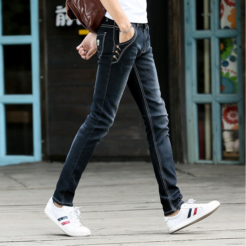 Jeans Men's Stretch Slim-fit Trendy Brand Skinny Pants Men's Summer Casual Thin Korean Style Trendy Ankle-length Pants