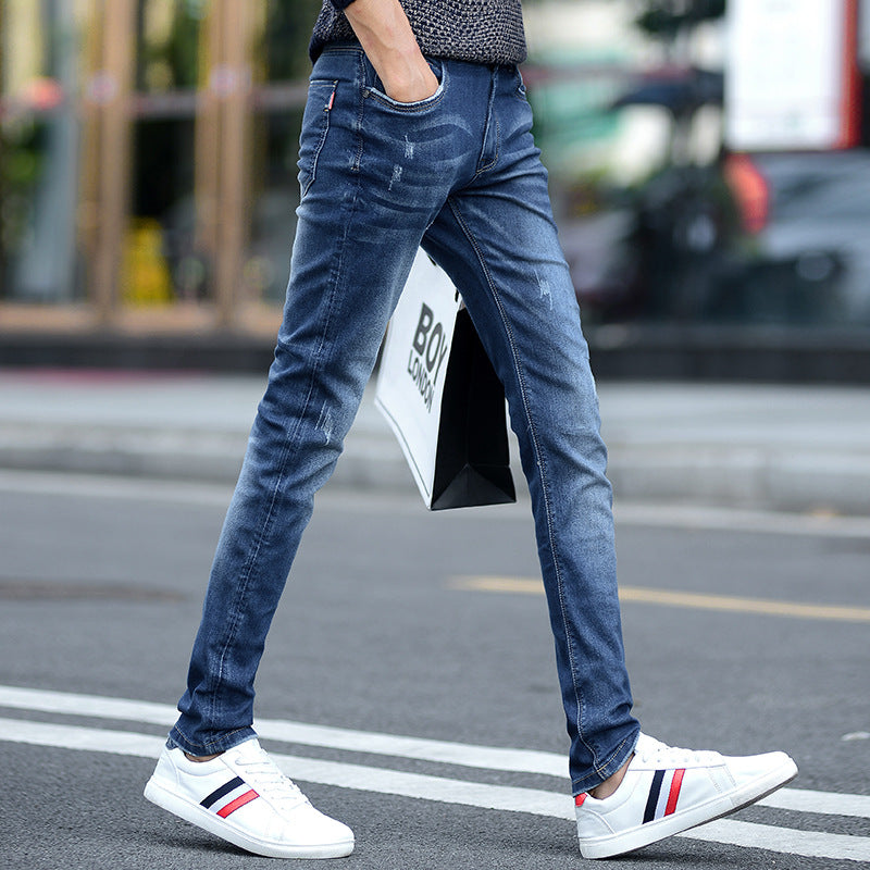 Jeans Men's Stretch Slim-fit Trendy Brand Skinny Pants Men's Summer Casual Thin Korean Style Trendy Ankle-length Pants