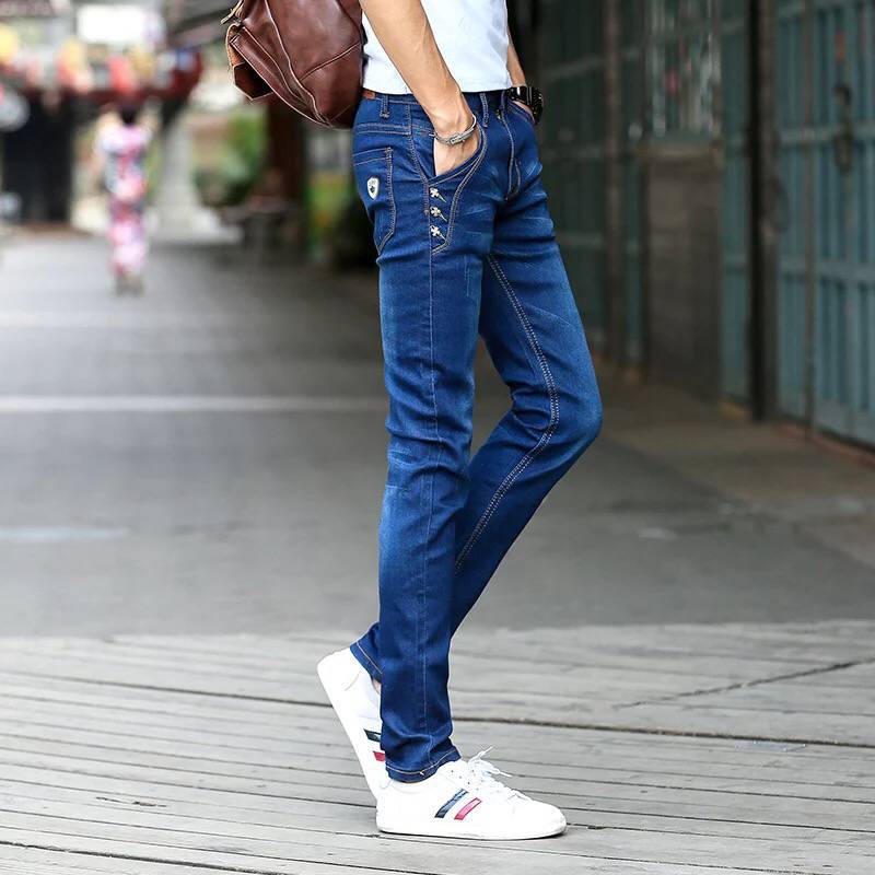 Jeans Men's Stretch Slim-fit Trendy Brand Skinny Pants Men's Summer Casual Thin Korean Style Trendy Ankle-length Pants