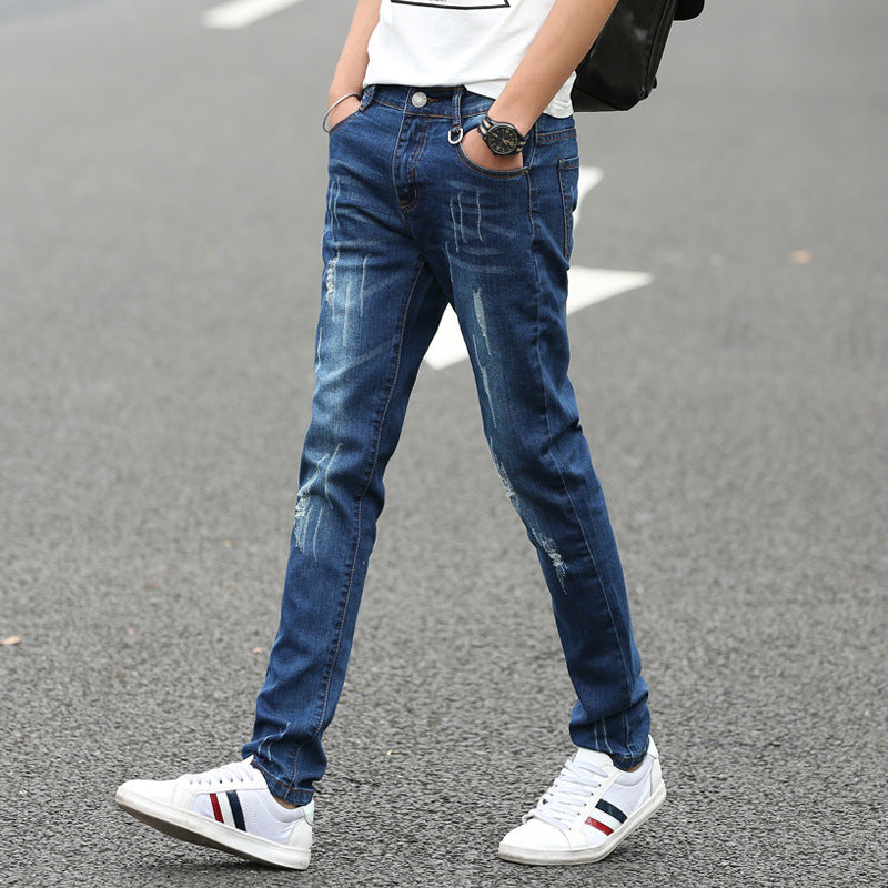 Jeans Men's Stretch Slim-fit Trendy Brand Skinny Pants Men's Summer Casual Thin Korean Style Trendy Ankle-length Pants