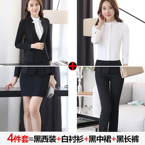 Long Sleeve Spring and Autumn Business Suit Women's Slim Fit Beauty Salon Hotel Work Clothes White Collar Interview Dress Suit Dress