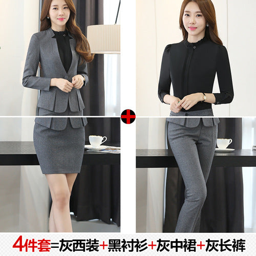 Long Sleeve Spring and Autumn Business Suit Women's Slim Fit Beauty Salon Hotel Work Clothes White Collar Interview Dress Suit Dress