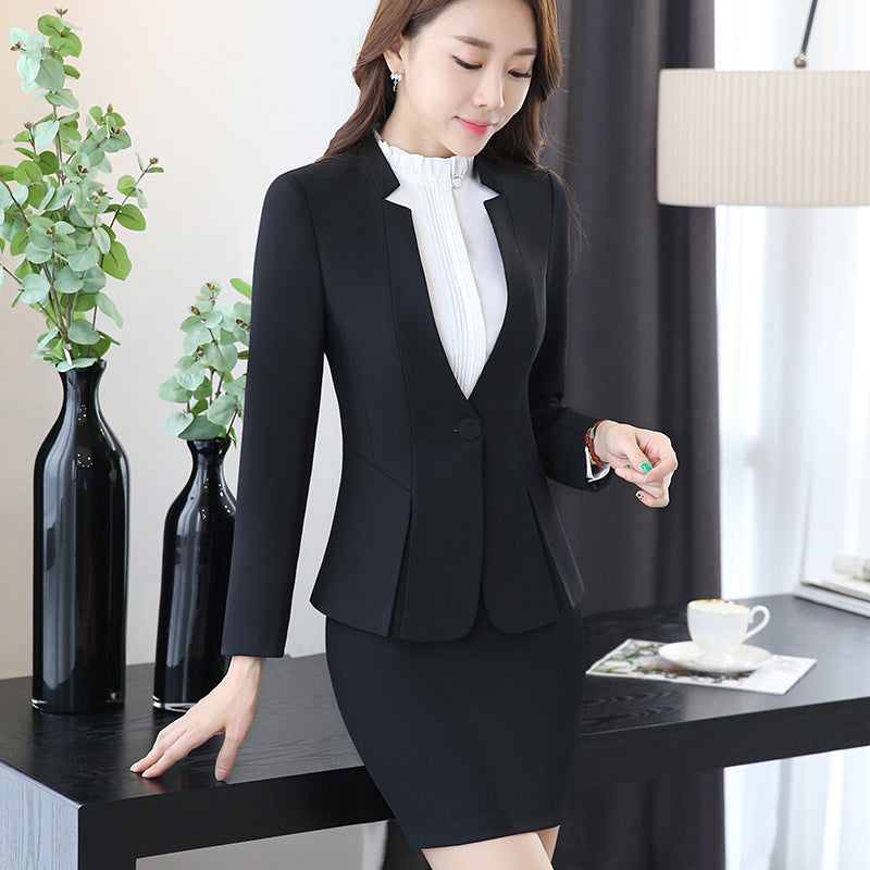 Long Sleeve Spring and Autumn Business Suit Women's Slim Fit Beauty Salon Hotel Work Clothes White Collar Interview Dress Suit Dress
