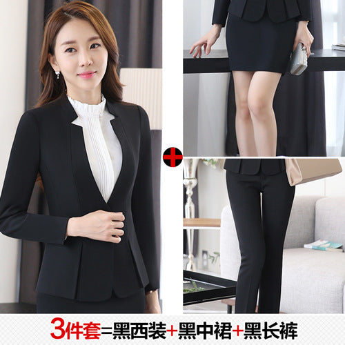 Long Sleeve Spring and Autumn Business Suit Women's Slim Fit Beauty Salon Hotel Work Clothes White Collar Interview Dress Suit Dress