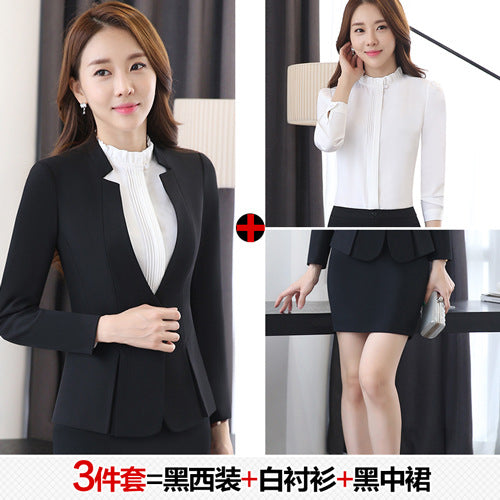 Long Sleeve Spring and Autumn Business Suit Women's Slim Fit Beauty Salon Hotel Work Clothes White Collar Interview Dress Suit Dress