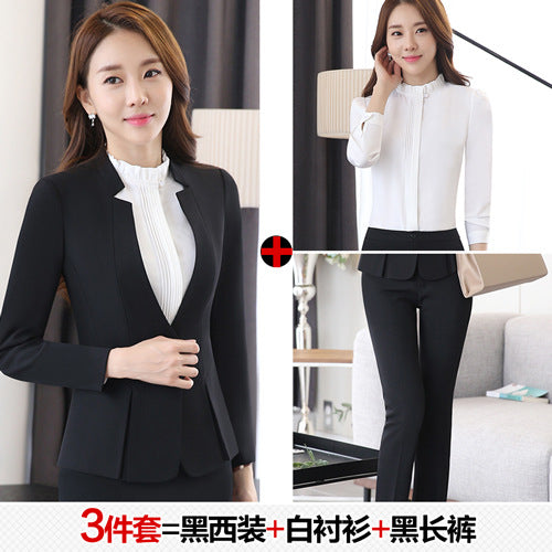 Long Sleeve Spring and Autumn Business Suit Women's Slim Fit Beauty Salon Hotel Work Clothes White Collar Interview Dress Suit Dress