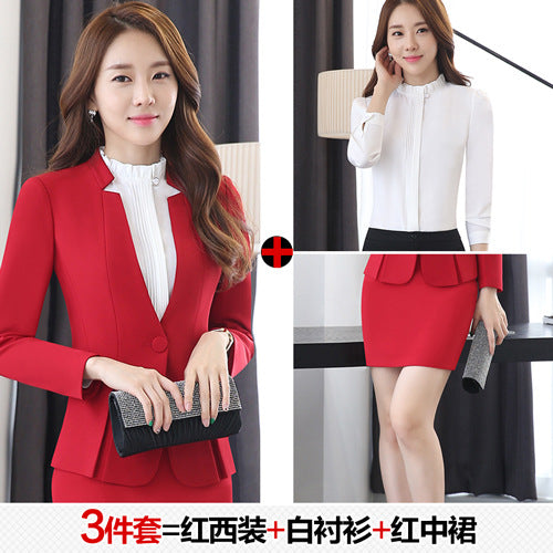 Long Sleeve Spring and Autumn Business Suit Women's Slim Fit Beauty Salon Hotel Work Clothes White Collar Interview Dress Suit Dress