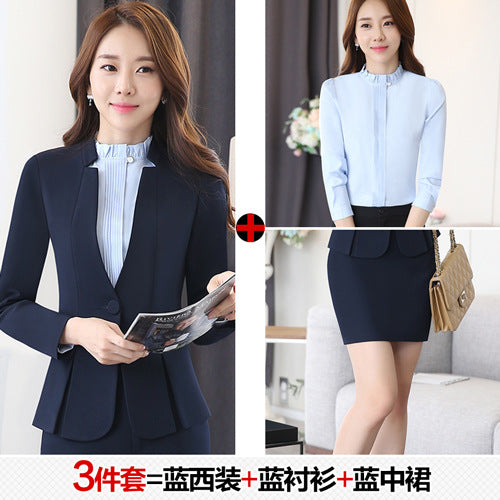 Long Sleeve Spring and Autumn Business Suit Women's Slim Fit Beauty Salon Hotel Work Clothes White Collar Interview Dress Suit Dress