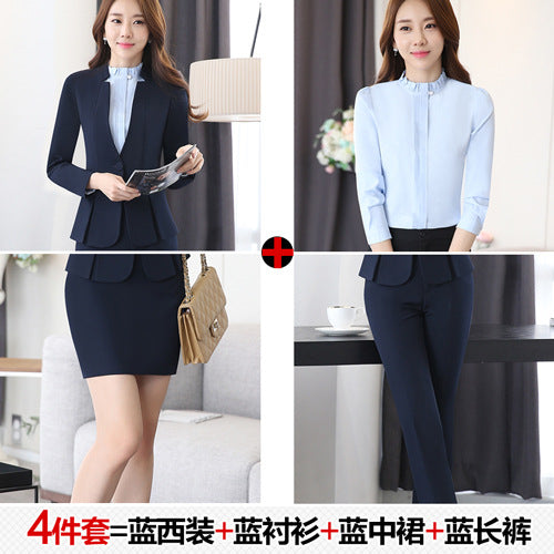 Long Sleeve Spring and Autumn Business Suit Women's Slim Fit Beauty Salon Hotel Work Clothes White Collar Interview Dress Suit Dress
