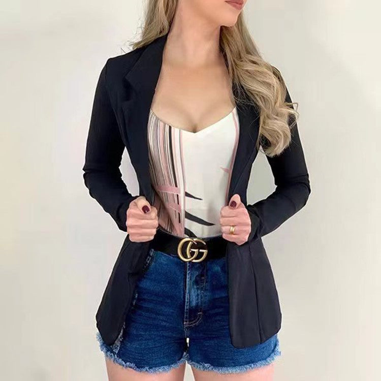 Cross-border 2022 European and American small suit lapel long sleeve slim sweet button Street coat suit multicolor spot