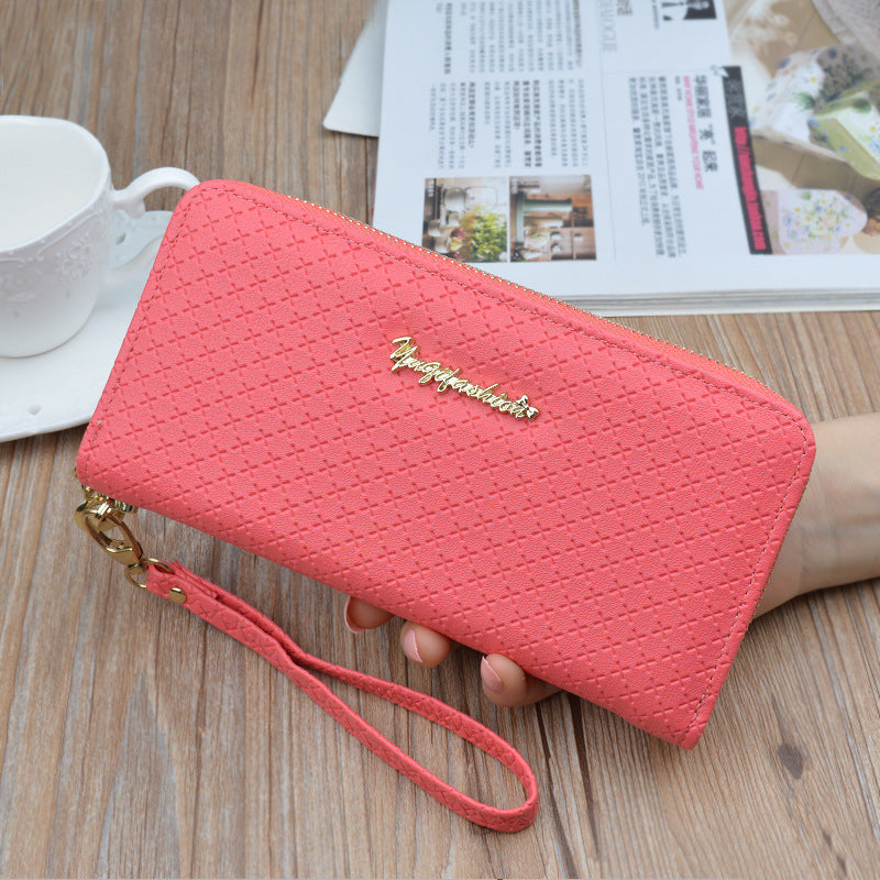 New Women's Wallet Women's Long Zipper Clutch Bag Fashionable Plaid Soft Wallet Large Capacity Coin Clip Mobile Phone Bag