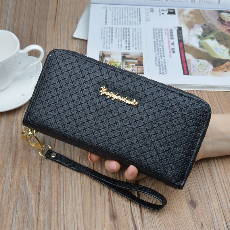 New Women's Wallet Women's Long Zipper Clutch Bag Fashionable Plaid Soft Wallet Large Capacity Coin Clip Mobile Phone Bag