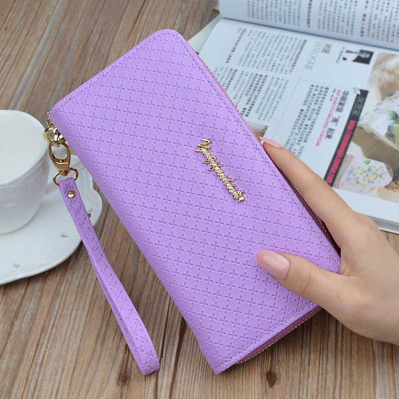 New Women's Wallet Women's Long Zipper Clutch Bag Fashionable Plaid Soft Wallet Large Capacity Coin Clip Mobile Phone Bag