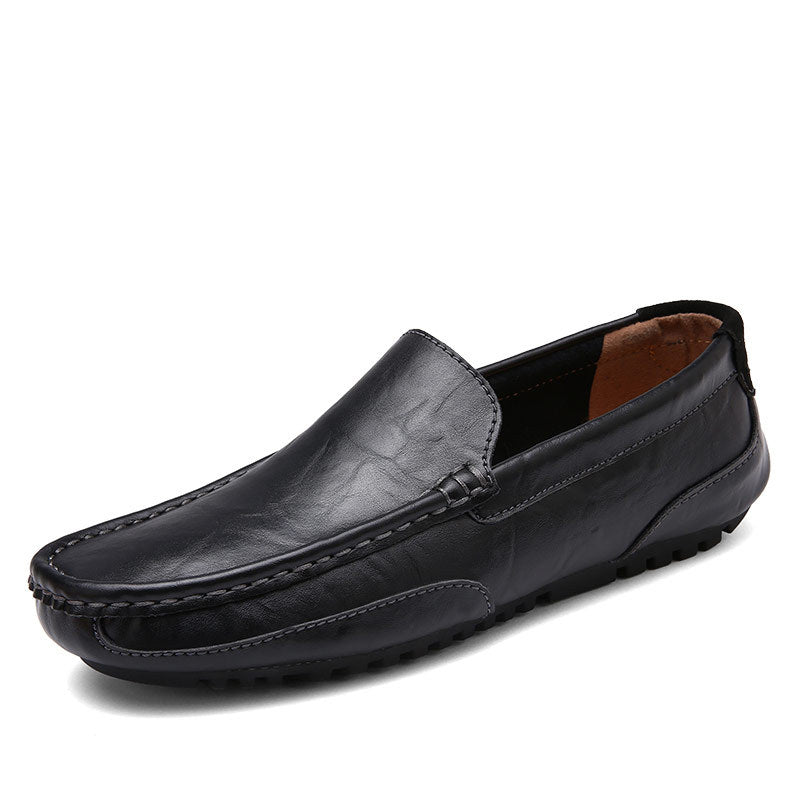 2025 Summer Shoes British Cowhide Beanie Shoes Genuine Leather Soft Surface Breathable Casual Shoes Cut Out Casual Men's Leather Shoes