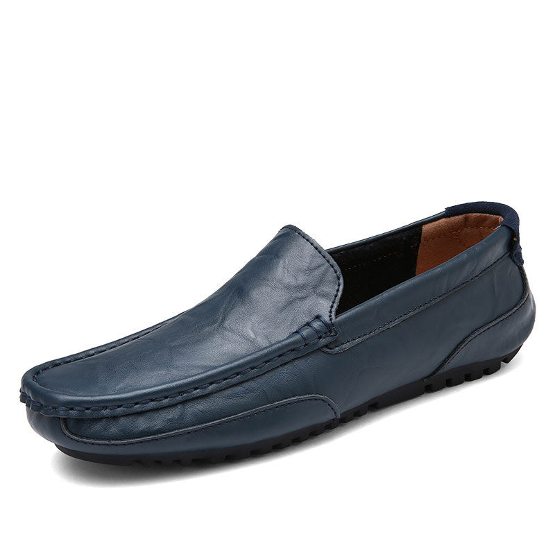 2025 Summer Shoes British Cowhide Beanie Shoes Genuine Leather Soft Surface Breathable Casual Shoes Cut Out Casual Men's Leather Shoes