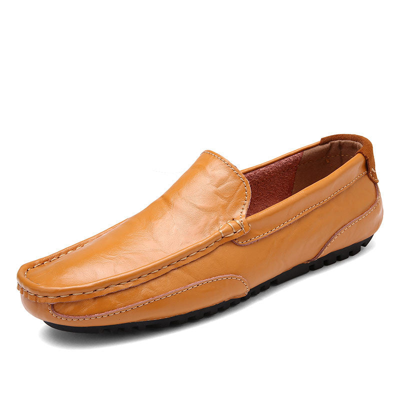 2025 Summer Shoes British Cowhide Beanie Shoes Genuine Leather Soft Surface Breathable Casual Shoes Cut Out Casual Men's Leather Shoes