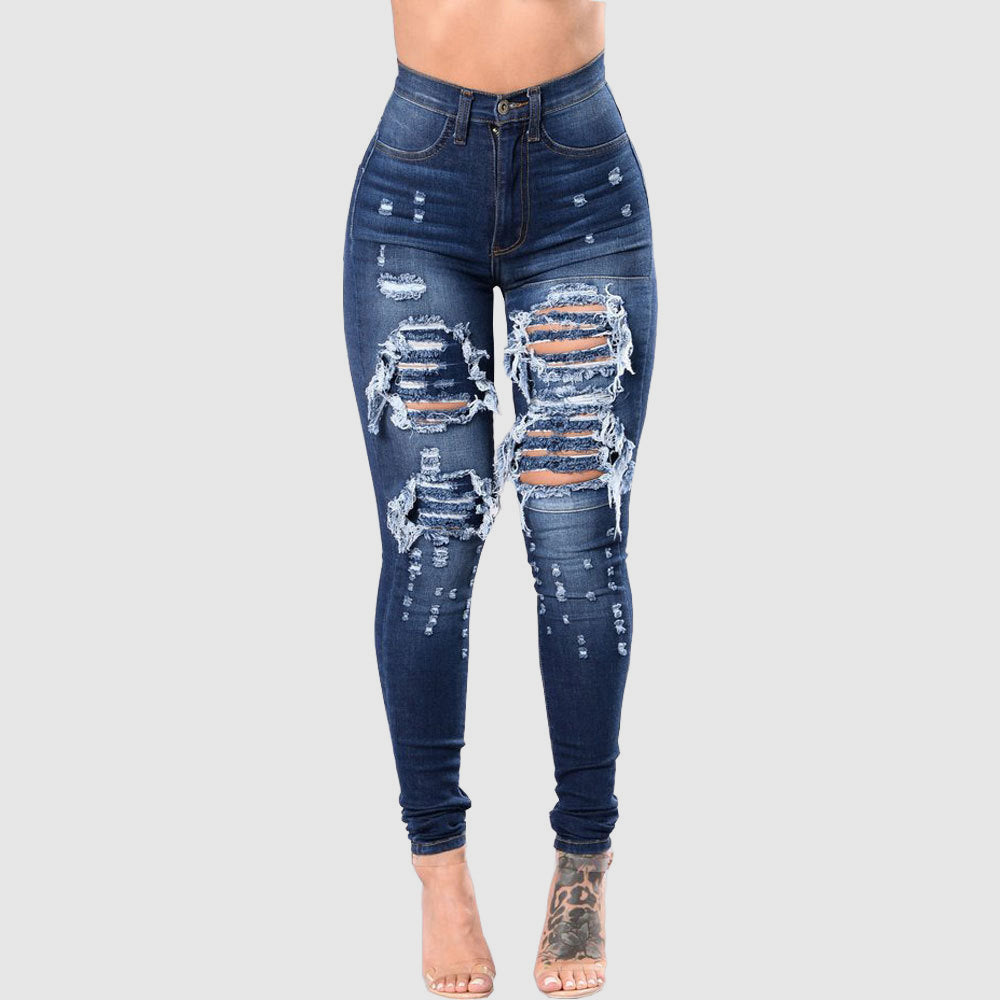European and American Wish Aliexpress Amazon Ebay Ripped Denim Pencil Pants Women's Export Export Pants Special Promotion