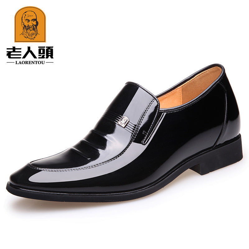 One-Piece Drop-Shipping Elderly Men's Business Formal Leather Shoes with 6cm Internal Height Increase, Pointed-Toe Men's Shoes, Fashionable Wedding Shoes