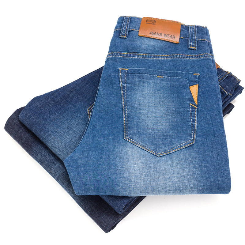 2022 Four Seasons popular men's stretch business jeans men's youth Korean style straight long pants wholesale