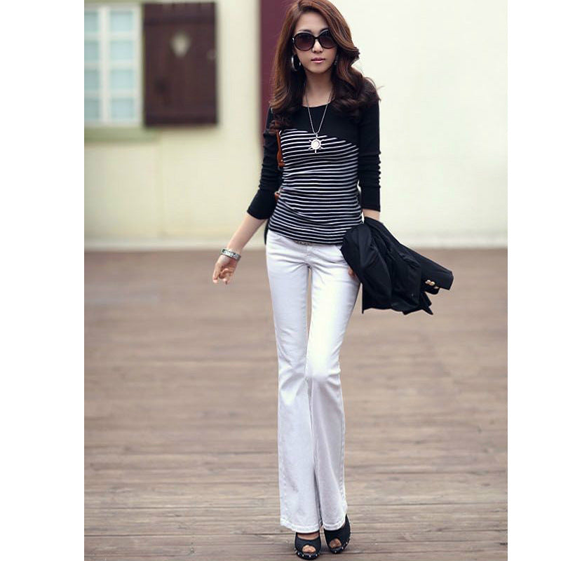 Women's Long Sleeve Top Round Neck Spring and Autumn Clothes Slim-fit Tt T-shirt Student Clothing Striped Color-matching T-shirt Casual Stitching