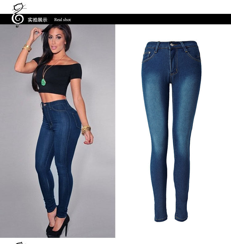 WISH AliExpress Ebay European and American Internet Hot Jeans High Waist Elastic Slim Fit Foreign Trade Pencil Leg Pants