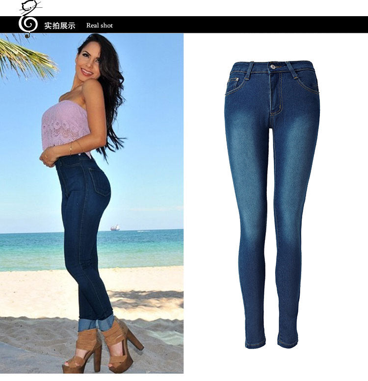 WISH AliExpress Ebay European and American Internet Hot Jeans High Waist Elastic Slim Fit Foreign Trade Pencil Leg Pants