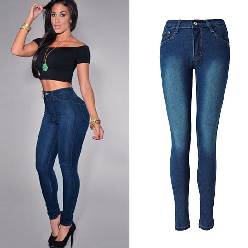 WISH AliExpress Ebay European and American Internet Hot Jeans High Waist Elastic Slim Fit Foreign Trade Pencil Leg Pants