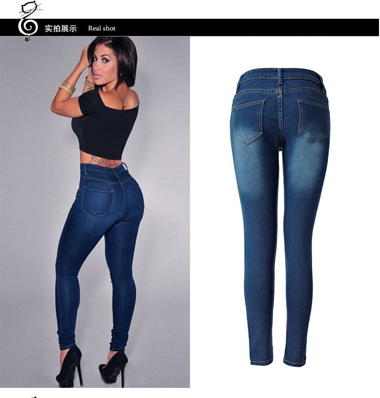 WISH AliExpress Ebay European and American Internet Hot Jeans High Waist Elastic Slim Fit Foreign Trade Pencil Leg Pants