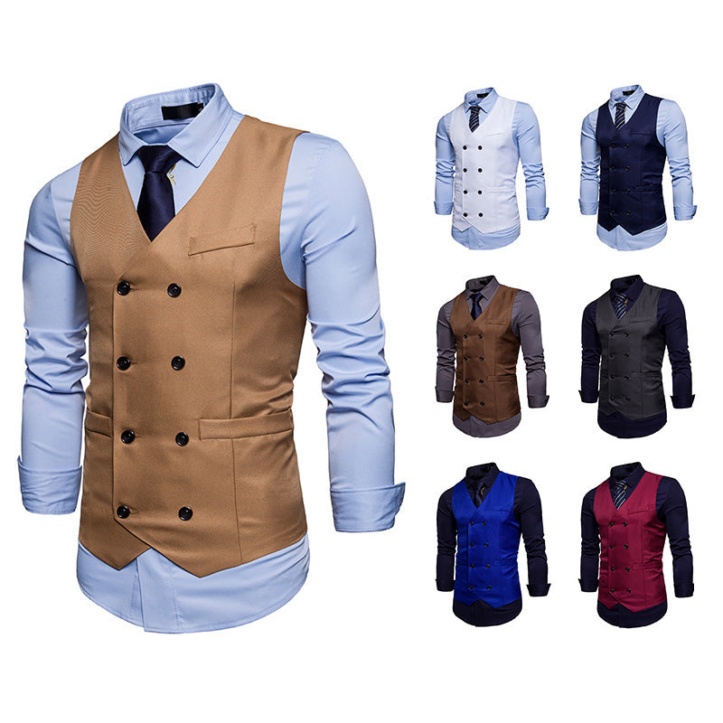 2018 Men's New Double Breasted Men's Casual Suit Vest Cross-border Fashion European Size Men's Vest Vest