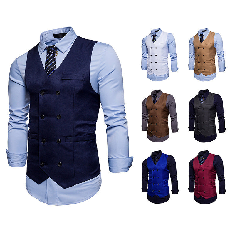2018 Men's New Double Breasted Men's Casual Suit Vest Cross-border Fashion European Size Men's Vest Vest