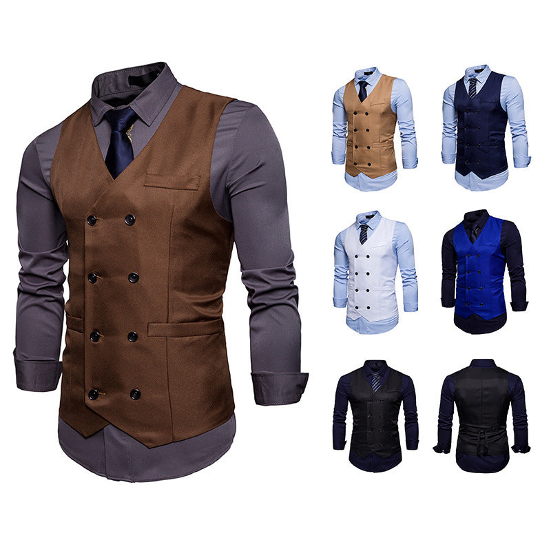 2018 Men's New Double Breasted Men's Casual Suit Vest Cross-border Fashion European Size Men's Vest Vest