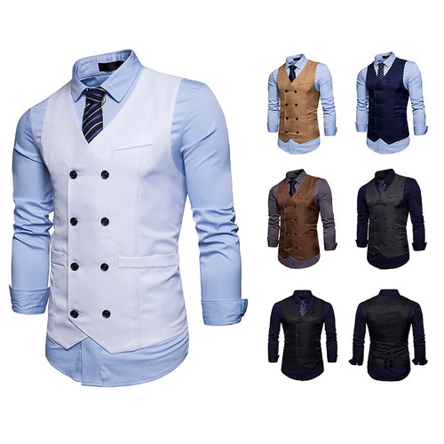 2018 Men's New Double Breasted Men's Casual Suit Vest Cross-border Fashion European Size Men's Vest Vest