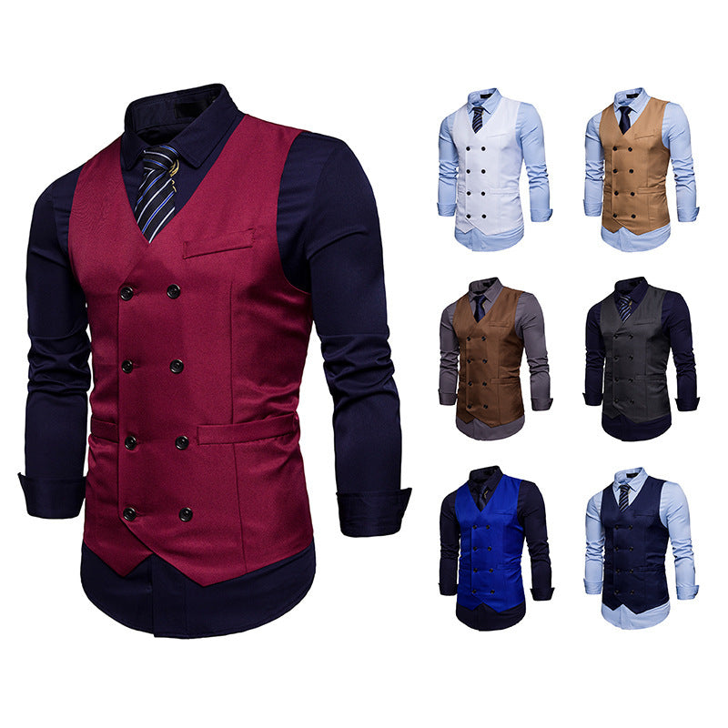 2018 Men's New Double Breasted Men's Casual Suit Vest Cross-border Fashion European Size Men's Vest Vest