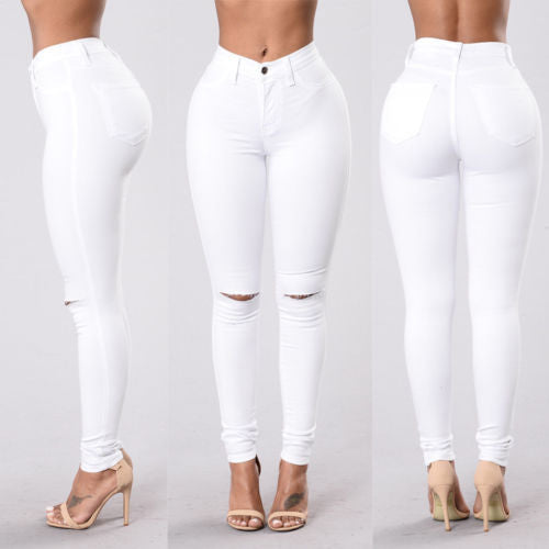 AliExpress Ebay2024 Hot Selling New Women's Pants European and American Internet Celebrant Hip Hole Pencil Pants Foreign Trade Denim Pants
