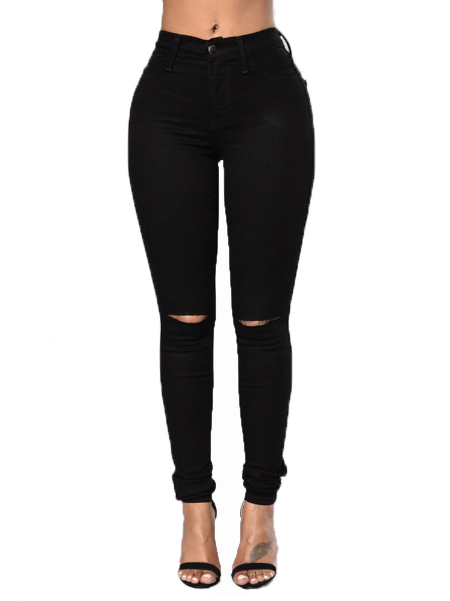 AliExpress Ebay2024 Hot Selling New Women's Pants European and American Internet Celebrant Hip Hole Pencil Pants Foreign Trade Denim Pants