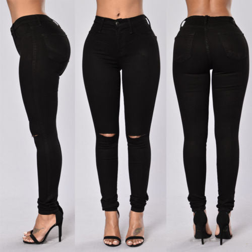 AliExpress Ebay2024 Hot Selling New Women's Pants European and American Internet Celebrant Hip Hole Pencil Pants Foreign Trade Denim Pants