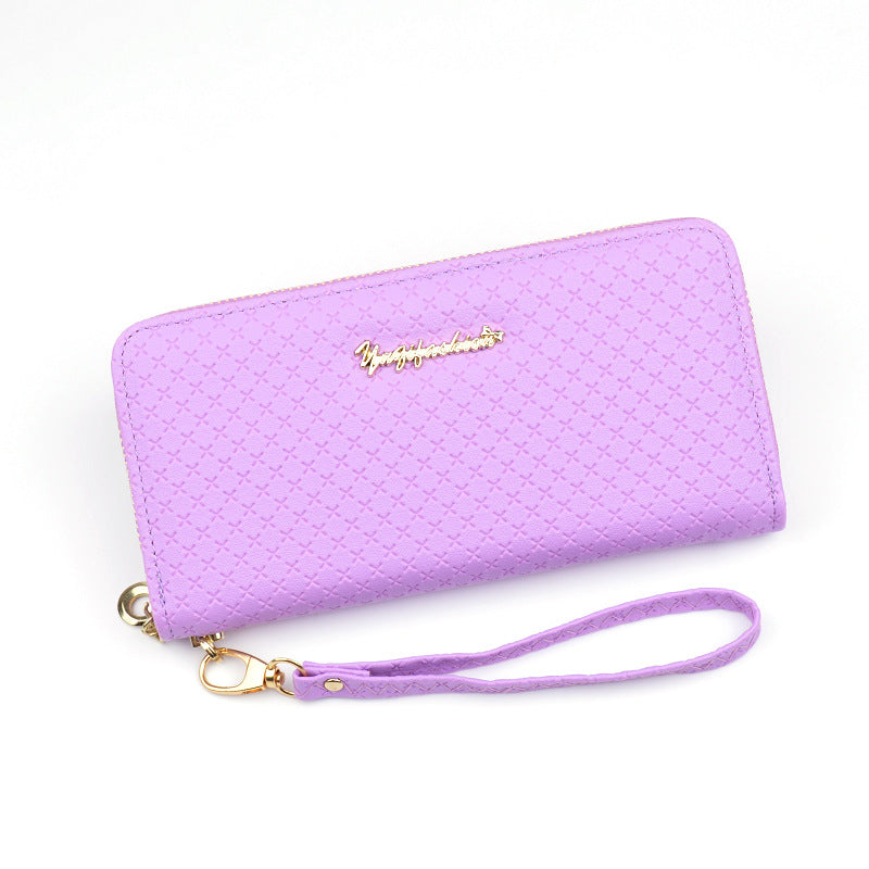 New Women's Wallet Women's Long Zipper Clutch Bag Fashionable Plaid Soft Wallet Large Capacity Coin Clip Mobile Phone Bag