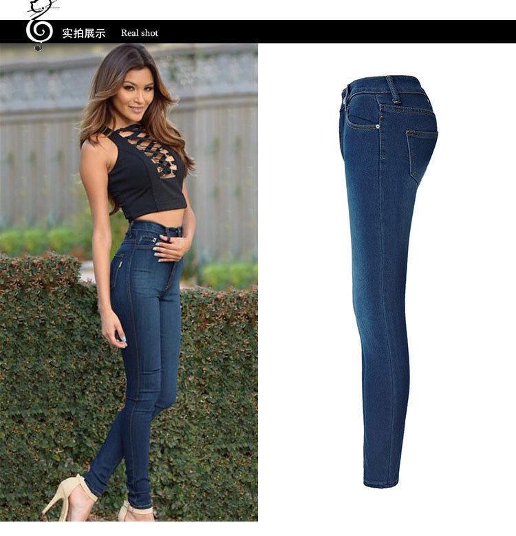 WISH AliExpress Ebay European and American Internet Hot Jeans High Waist Elastic Slim Fit Foreign Trade Pencil Leg Pants