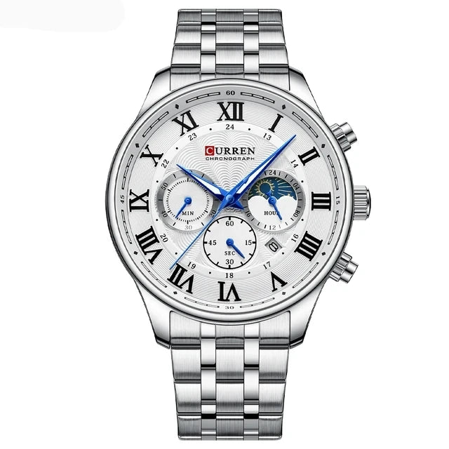 CURREN 8427 Men's Watches 3ATM Waterproof Sports Chronograph Wristwatches for Men Stainless Steel Strap Watches with Auto Date