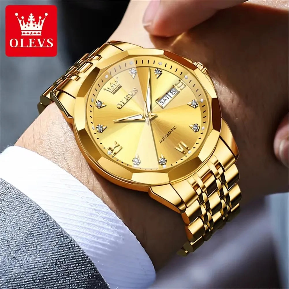 OLEVS 9982 Luxury Automatic Watch for Men Waterproof Luminous Hands Dual Calendar Original Mechanical Wristwatch Men's Watches