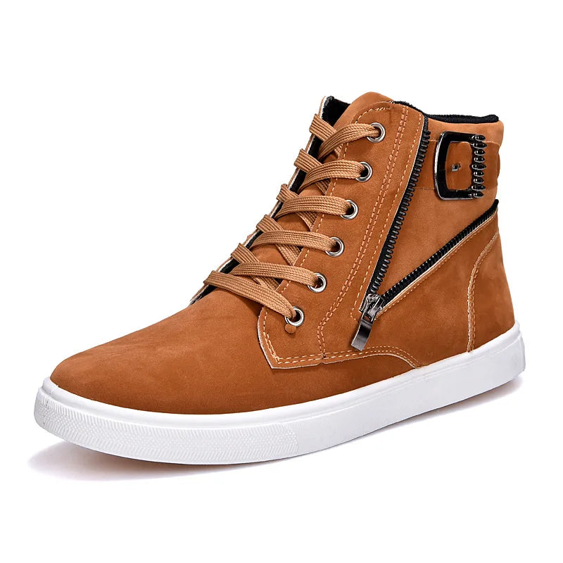 2025 Autumn and Winter New Men's  Boots Buckle  Men's High-top Casual Men's Shoes