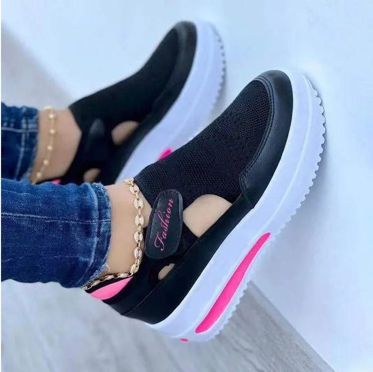 Women Sneakers Sport Thick Platform Lady Leisure Shoes Lace up Comfortable Breathable Canvas Hollow Out Shoe