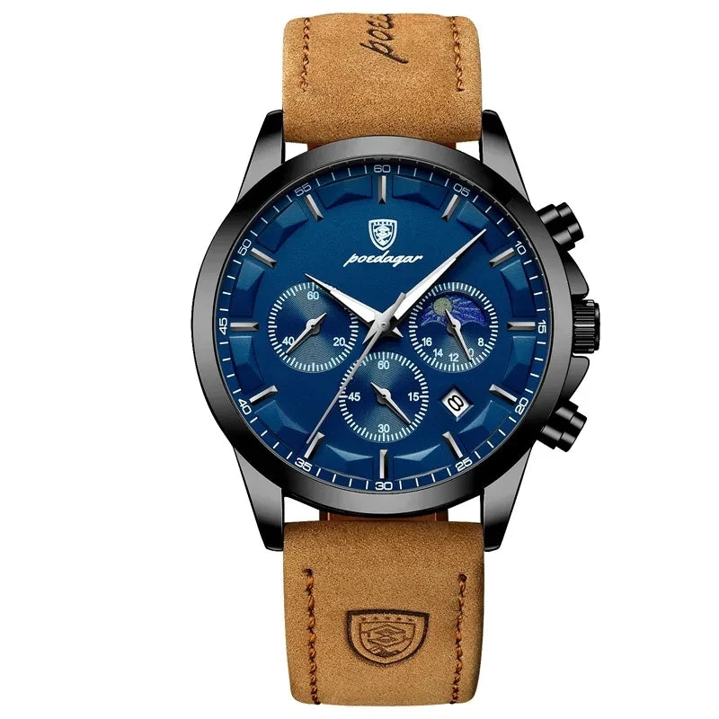 POEDAGAR 928 Men's Watches Hot Sale  Leather Waterproof Quartz Watch Luxury Sports Waterproof Watch for Men