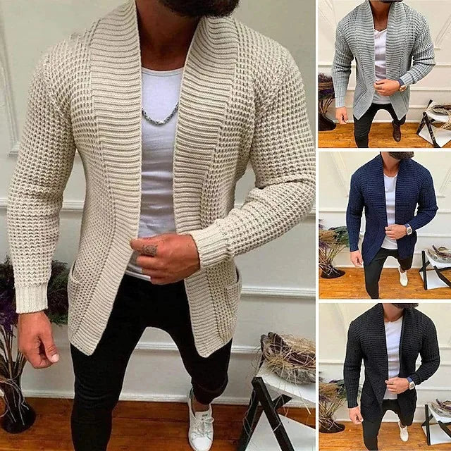 Cheap Wholesale Men Casual Knitwear Solid Color Loose Fit Long Sleeve Cardigan Sweater Open Front (OEM/ODM Service)