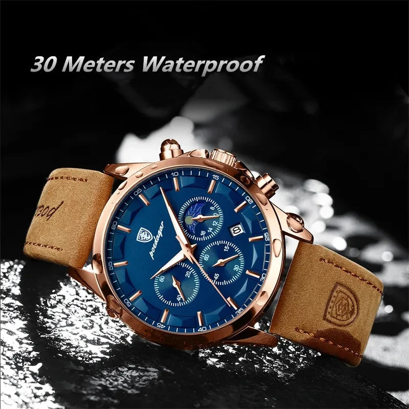 POEDAGAR 928 Men's Watches Hot Sale  Leather Waterproof Quartz Watch Luxury Sports Waterproof Watch for Men