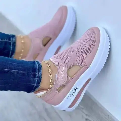 Women Sneakers Sport Thick Platform Lady Leisure Shoes Lace up Comfortable Breathable Canvas Hollow Out Shoe