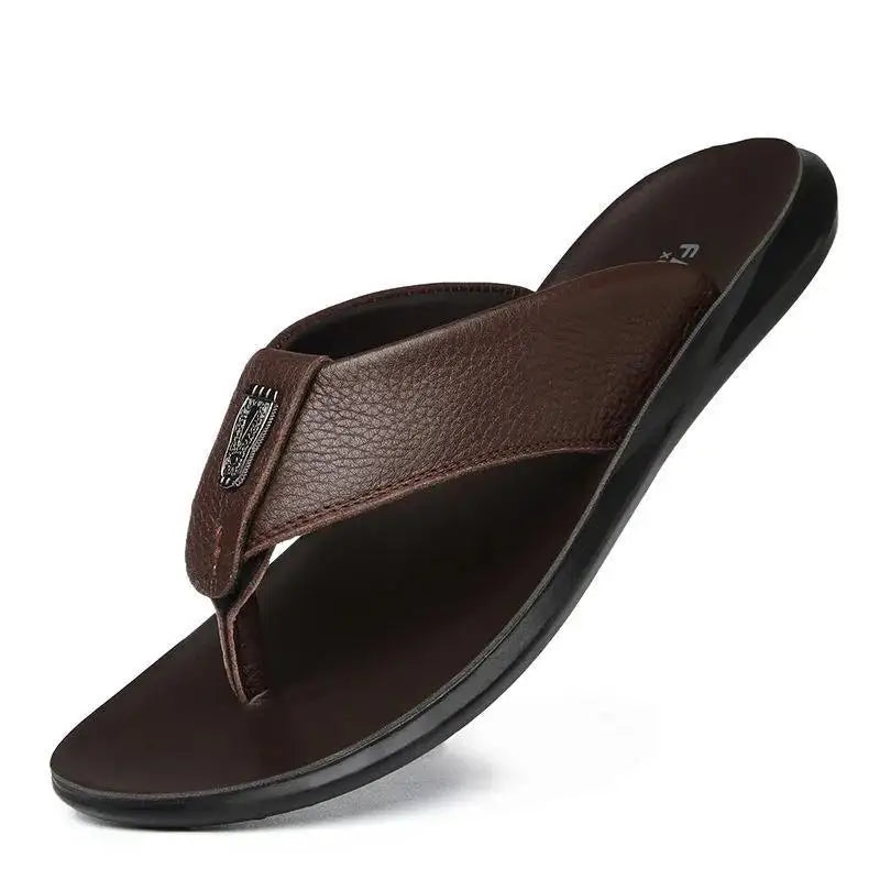 Wholesale Quality Shoes Rubber Hard-Wearing Leather Slippers for Men Flip Flops New Style Design of Mens Leather Slippers